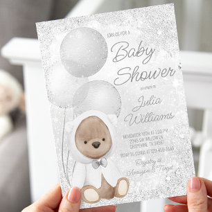 Invitation Fête de naissance ourson merveilleux d'hiver