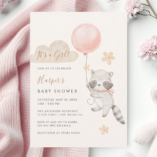 Invitation Fête de naissance ourson mignon en montgolfière aq