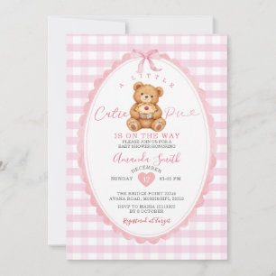 Invitation Fête de naissance Ourson Mignonne en Vichy Rose