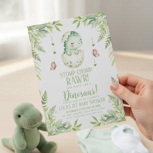 Invitation fête de naissance papillon aquarelle dinosaure