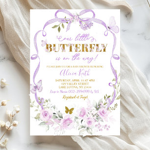 Invitation Fête de naissance papillon coquette ruban floral v
