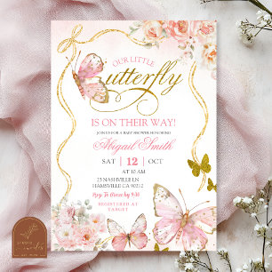 Invitation Fête de naissance Papillon Rose Coquette