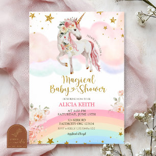 Invitation Fête de Naissance Pastel Magique Licorne