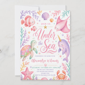 Invitation Fête de Naissance Pastel Under the Sea Girl