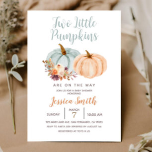 Invitation Fête de naissance Peach & Blue Mint Two Little Pum