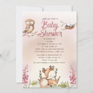 Invitation Fête de Naissance Petite Fille Animaux de la Forêt