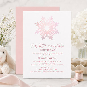 Invitation Fête de Naissance Petite Flocon de Neige Rose Blus