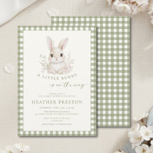 Invitation Fête de naissance Petite Lapin Vert Sauge à Carrea