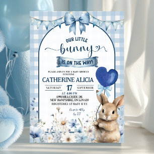 Invitation Fête de naissance Petite Lapine Coquette Bleu Pous