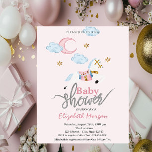 Invitation Fête de naissance Petite Poney Rose Aquarelle