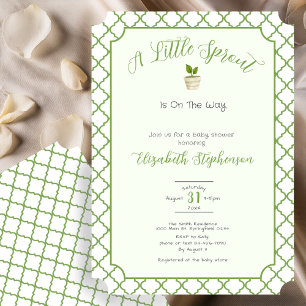 Invitation Fête de naissance Petite Pousse Vert Sauge Quatref