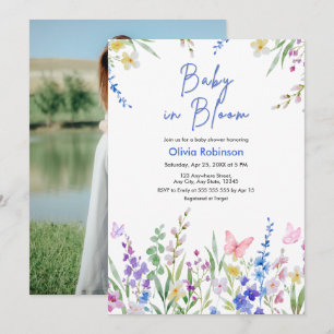 Invitation Fête de naissance Photo Florale Printemps Bébé en