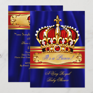 Invitation Fête de naissance Prince Boy Couronne Rouge Royale