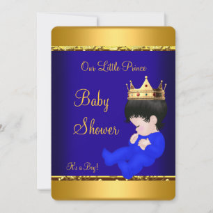 Invitation Fête de naissance Prince Élégant Bébé Garçon Bleu 