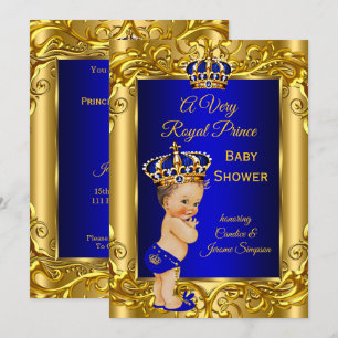 Invitation Fête de naissance Prince Royal Bleu royal or brune
