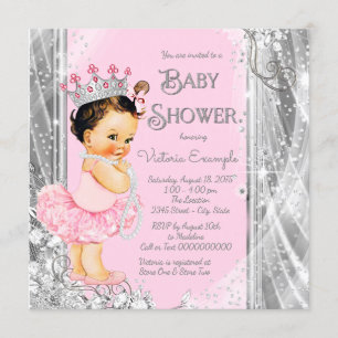 Invitation Fête de naissance Princesse Ballerine Rose Argent