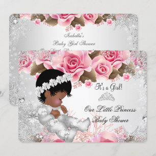 Invitation Fête de naissance Princesse Bébé Fille Rose Flocon