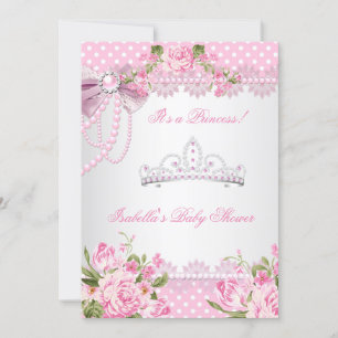 Invitation Fête de naissance Princesse Bébé Fille Rose Rose P