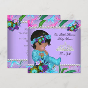 Invitation Fête de naissance Princesse Bébé Fille Rose Turquo