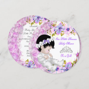 Invitation Fête de naissance Princesse Bébé Fille Rose Violet