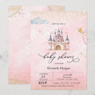 Invitation Fête de naissance Princesse Château Poussière d'Or