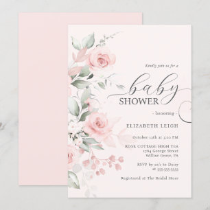 Invitation Fête de naissance Rose Blush Rose
