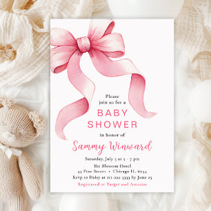 Invitation Fête de naissance Ruban Coquette Rose