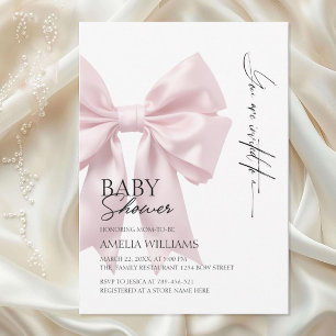Invitation Fête de Naissance Ruban de Satin Rose Élégant