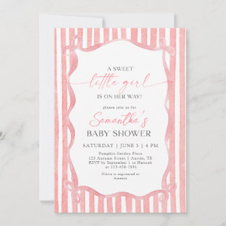 Invitation Fête de Naissance Ruban Douce Petite Fille Coquett