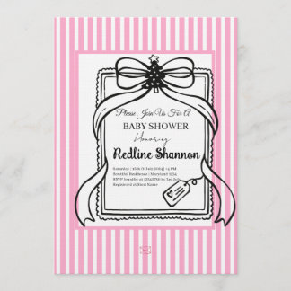 Invitation Fête de Naissance Ruban Rayé Rose Lavande