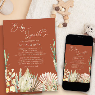 Invitation Fête de naissance rustique terracotta Boho feuilla