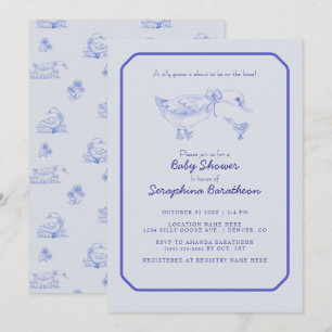 Invitation Fête de naissance Silly Goose avec toile de Jouy f