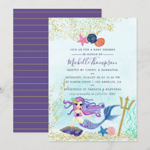 Invitation Fête de naissance sirène aux couleurs tendances