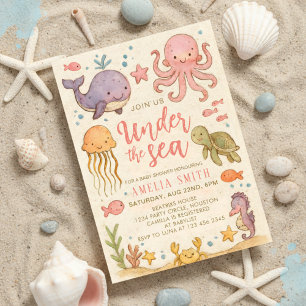 Invitation fête de naissance sous la mer vintage