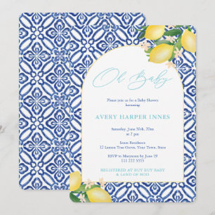 Invitation Fête de Naissance Thème Citrons Capri Bleu Oh Bébé