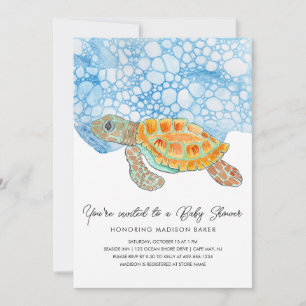 Invitation Fête de naissance Tortue Marine Peinte à l'Aquarel