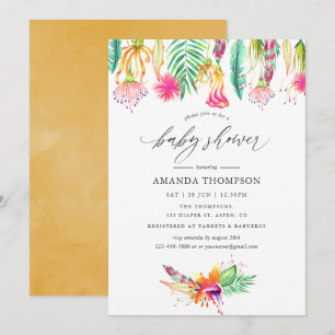 Invitation Fête de naissance tropicale d'été à l'aquarelle