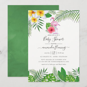 Invitation Fête de naissance tropicale Flamant Rose Fille Aqu