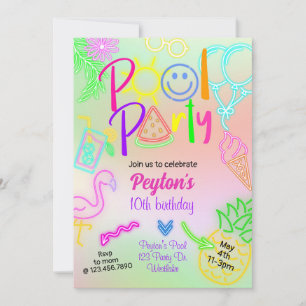 Invitation Fête de natation, Fête de Glow, Neon Glow dans le 