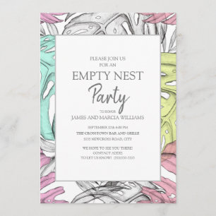 Invitation Fête de nid vide feuille tropicale gris sarcelle r
