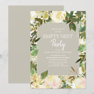 Invitation Fête de nid vide floral blanc crémeux et sauge ver