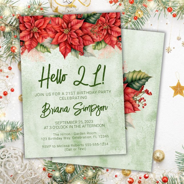 Invitation Fête de Noël 21e Anniversaire Poinsettia Floral (Créateur téléchargé)