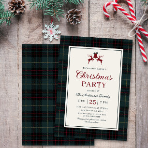 Invitation Fête de Noël à carreaux tartan vert et marine clas