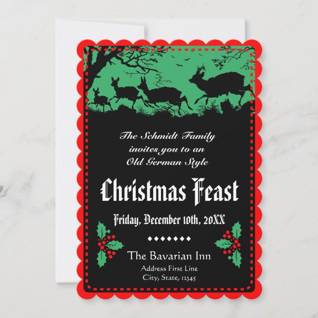 Invitation Fête de Noël à l'ancienne allemande ou banquet (Devant)