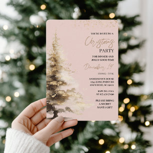 Invitation Fête de Noël à l'aquarelle rose et or