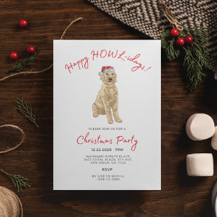 Invitation Fête de Noël à l'aquarelle Santa Golden Doodle
