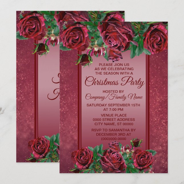 Invitation Fête de Noël à l'élégante couleur rose (Devant / Derrière)