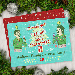 Invitation Fête de Noël amusante Retro Adulte Vacances Boire
