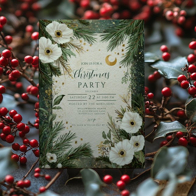 Invitation Fête de Noël Anémonique Blanc d'hiver (Créateur téléchargé)