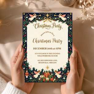 Invitation Fête de Noël Ange Navy et Or